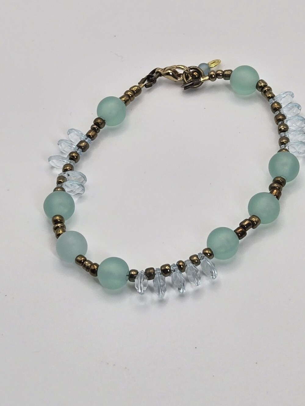 Aqua And Bronze Beaded Bracelet Handmade Elegance